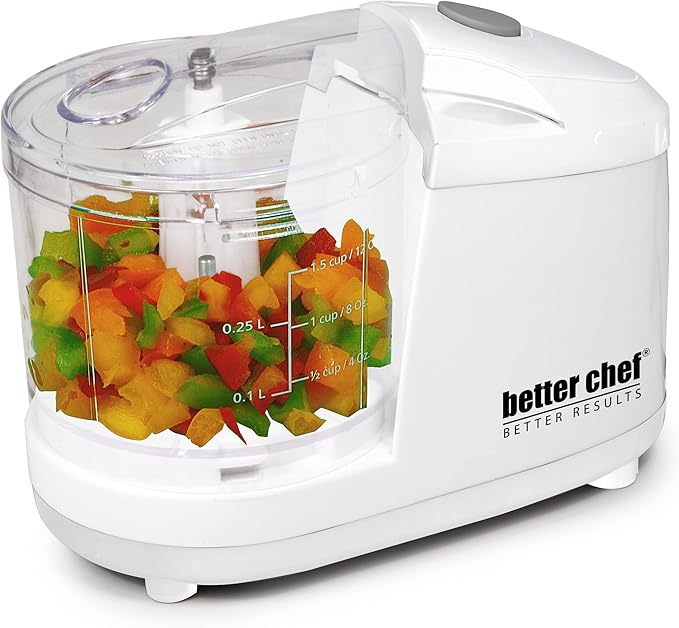 Better Chef 1.5-Cup Mini Food Processor | Stainless-Steel Blade | Pulse Switch (White)