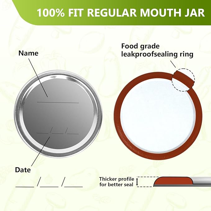 52Pcs Premium Canning Lids, Rings for Regular Mouth Mason Jars - Food Grade Split-Type Metal Canning Kerr Jar Ball Lids