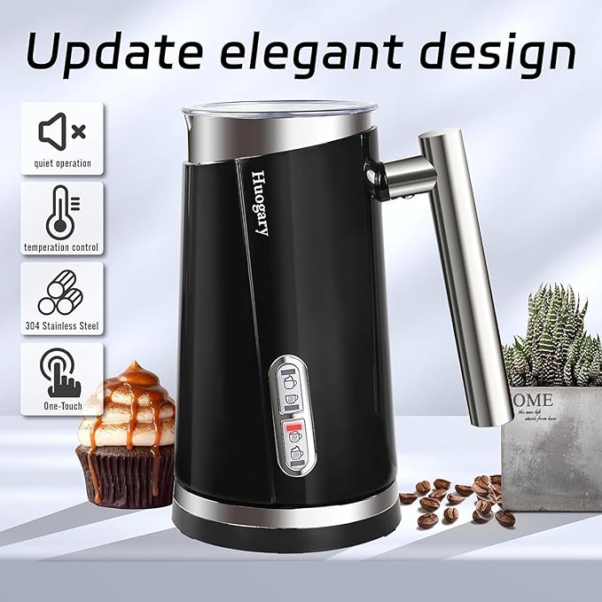 Huogary Milk Frother, 4 in 1 Electric Milk Steamer, Automatic Hot & Cold Foam Maker, Milk Warmer for Coffee, Latte, Cappuccino, Macchiato, 120V