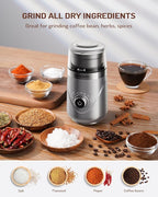 SHARDOR Electric Super Silent Blade Coffee Grinder, Timed Grind Control Rotary Knob, Adjustable Coarse to Fine for Coffee Beans, Spices & Herbs, with 1 Removable Stainless Steel Bowl, Sliver
