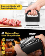 Meat Tenderizer Tool, 48 Stainless Steel Ultra Sharp Needle Blades Meat Tenderizer Stapler for Tenderizing Steak/Beef/Pork/Turkey/Fish/Poultry/Veal Marinade,Black