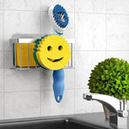 Sponge Holder Smiley Face,Sink Caddy for kitchen Sink,Sponge Holder with 2 PCS Suction Cups/1 PCS Adhesive Strips,Designed for Sponge,Soap,Dish brush,Scrubber-Silver