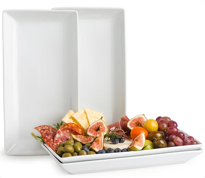 YHOSSEUN Porcelain Serving Platters Rectangular Trays White Serving Platters for Party, Stackable Serving Plates Set of 4,12 inch