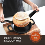 Enameled Cast Iron Dutch Oven for Sourdough Bread Baking | 6 Quart Pot with Lid | 10 Inch Ceramic Enamel Thick Coated Cookware Set with Non Stick Silicone Baking Mat for Cooking | 6 Qt |Black