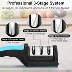 Premium 3-Stage Knife Sharpener - Professional Repair, Restore & Polish for Kitchen Knives, Razor Sharp in Seconds, with Ergonomic Grip for Perfect Control