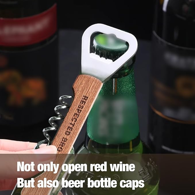Multifunctional Corkscrews Wine Opener with Foil Cutter and Bottle Opener, Classic Wooden Wine Opener Corkscrew for Home Bar Tool, Idea Gift for Sommelier, Bartenders, and Wine Lovers