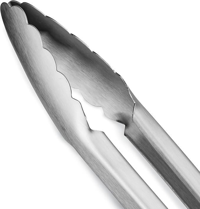 304 Stainless Steel Kitchen Cooking Tongs, 14" and 16" Set of 2 Sturdy Grilling Barbeque Brushed Locking Food Tongs with Ergonomic Grip, Aqua Sky
