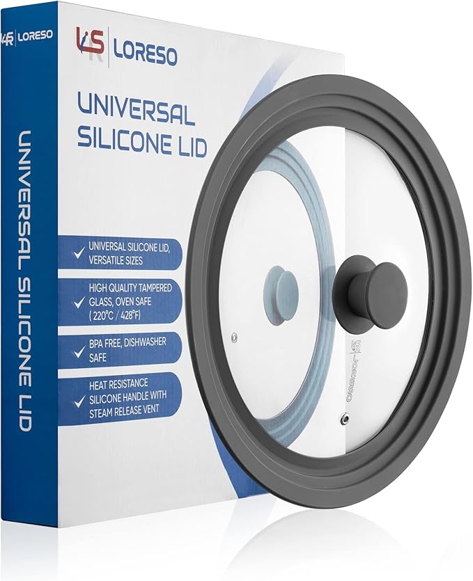 Universal Lid for Pots, Pans & Skillets Size 10", 10.5", 11" & 11.5" Cookwares -Tempered Glass with Silicon Rim-Grey