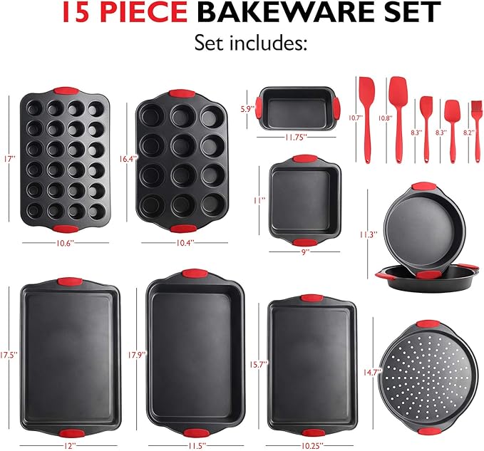 Baking Pan Set, 39 Piece Premium Baking Set, Nonstick Bakeware Sets BPA Free, Cookie Sheets for Baking Nonstick Set, Steel Baking Sheets for Oven with Muffin Pan, Cake Pan & Black Kitchen Utensils