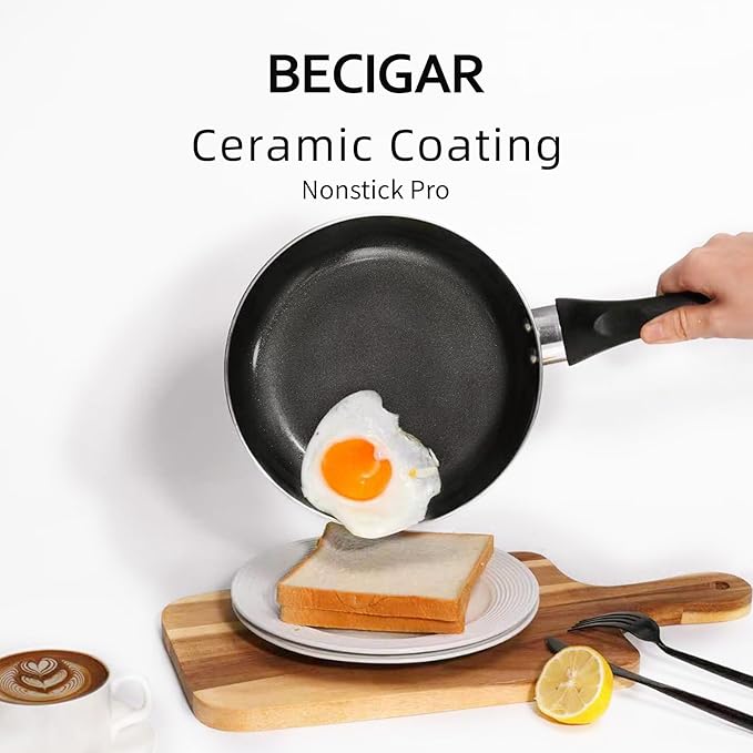 BECIGAR 8pcs Black Ceramic Pots and Pans Set, Cooking Pan Set,Cooking Pot Set Ceramic Pan Set, Nonstick Cookware Set, Induction Safe Kitchen Cooking Set with Frying Pans, Saucepans, shovel and Ladle