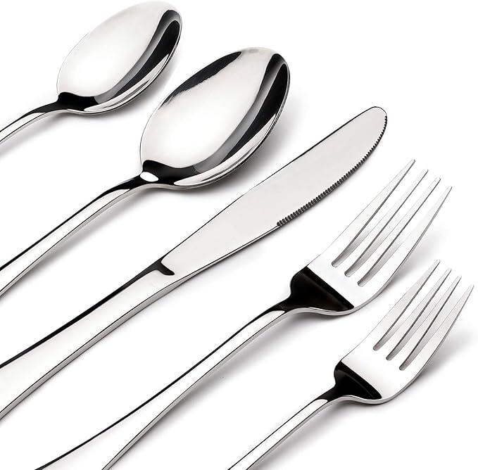 Silverware Set for 8, 45 Piece Stainless Steel Flatware Cutlery Fork and Spoon Set with Serving Utensils Set, Dishwasher Safe, Gift Package for Wedding Housewarming