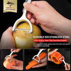 MAD SHARK Ultra Sharp Vegetable Peelers for Kitchen 10 Years No Rust Stainless Steel Serrated Potato Peeler Easy to Use Y Peeler with Durable Non-Slip Ergonomic Grips for Carrots, Fruits, Veggie