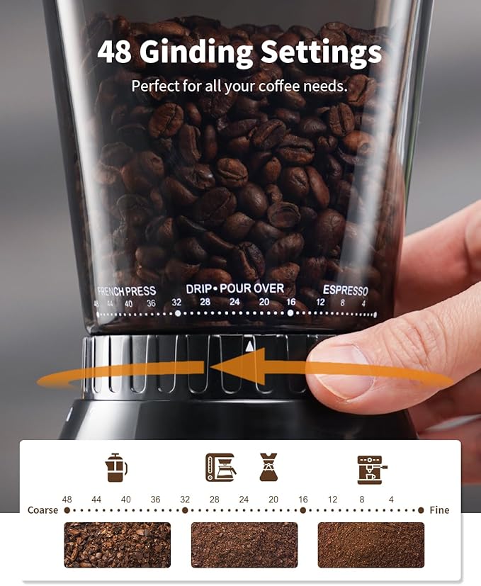 SHARDOR Professional Conical Burr Coffee Grinder, Coffee Bean Grinder with 48 Grind Settings for Espresso, Drip & French Press, Upgraded Anti-Static Technology, Precision Timer, Black