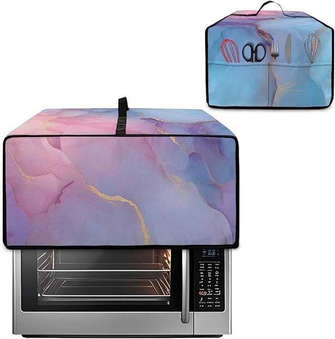 Marble Print Toaster Oven Cover, Heavy Duty Heat-Resistant Air Fryer Cover for Kitchen Counter, Small Appliances Dust Slipcovers, Blue Pink Gold, (Large-18.5*22.5*12.99 inches)