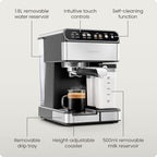 Chefman CaféMaster Pro Espresso Machine, Brew Single or Double Shots, Coffee Maker with Built-In Milk Frother for Cappuccino & Latte, XL 1.8 Liter Removable Water Reservoir - Stainless Steel