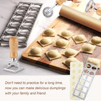 Geetery 5 Pcs Ravioli Mold Set 2 Inch Squares Ravioli Maker Cutter Include 1 Raviolis Maker Press 3 Pasta Cutter Stamp Makers 1 Wood Rolling Pin Pasta Making Tool for Home Kitchen Supplies (12 Holes)