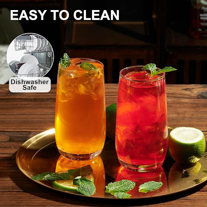 PARACITY Highball Glasses Set of 4, Drinking Glasses 12 Oz, Clear Glass Cups, Tall Tumbler Water Glasses, Glassware Set for Cocktail, Coffee, Mojitos