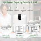 White 3 CUP Electric mini garlic crusher, USB rechargeable portable electric food crusher, wireless small kitchen processor for crushing garlic, ginger, chili, minced meat, onions, etc.(350+250+100ml)
