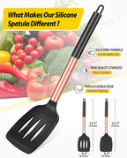 Pack of 2 Silicone Solid Turner, Non Stick Slotted Kitchen Spatulas, High Heat Resistant BPA Free Cooking Utensils, Ideal Cookware for Fish, Eggs, Pancakes(Rose Gold Black)