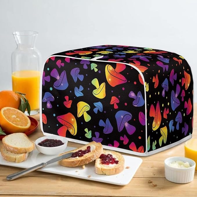 JEOCODY Colorful Mushroom Toaster Fabric Quilted 2 Slice Toaster Appliance Dust-proof Cover for Kitchen Small Appliance Dust Cover and Fingerprint Protection