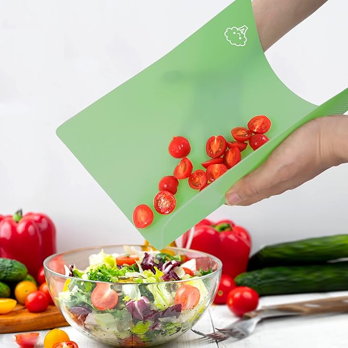 ZVP Plastic Cutting Board for Kitchen Set of 5, Flexible Cutting Mats with Food Icon, Gradient Color Chopping Boards, BPA Free, Non Slip, Dishwasher Safe, 15×12 IN,Green Multi-Color