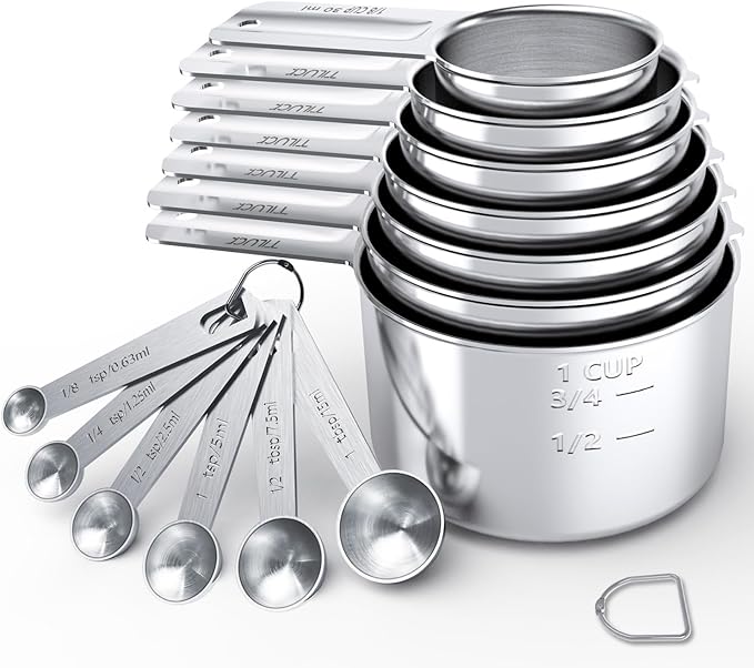 TILUCK Stainless Steel Measuring Cups & Spoons Set,Coffee Scoop Spoon,Kitchen Gadgets for Cooking & Baking,Set of