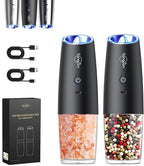 Sangcon Gravity Electric Salt and Pepper Grinder Set RECHARGEABLE Automatic Salt Pepper Shakers USB-C No Battery Needed - LED Light One Hand Operation, Adjustable Coarseness Pepper Mill Set