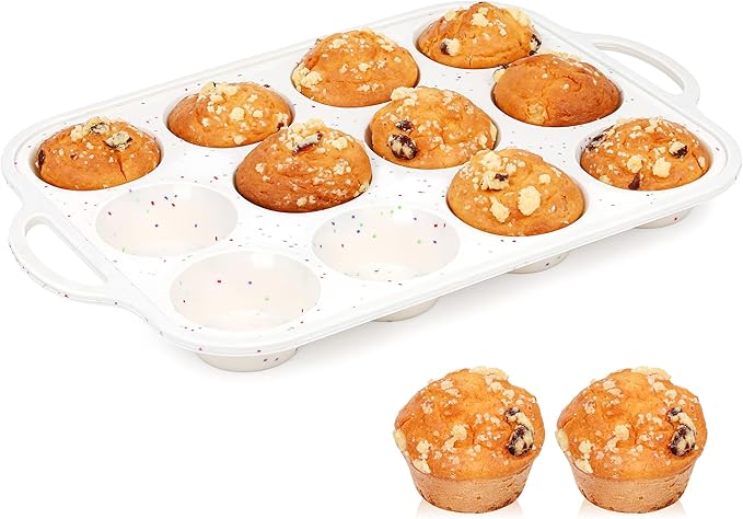 1 Pc Silicone Muffin Pan for Baking with Metal Frame, Nonstick 12 Cup Regular Size Cupcake Pan, Silicone Muffin Tray for Egg Bites (Cream)