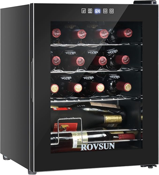 ROVSUN 16 Bottle Wine Cooler Refrigerator, Freestanding Compressor Wine Chiller, Beverage Wine Fridge with Digital Temperature Control & Double-layer Glass Door for Red White Wine, Champagne, Beer