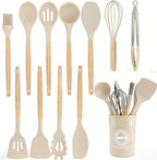 Silicone Cooking Utensil Set,12 PCS Cooking Kitchen Utensils Set, Nonstick Kitchen Utensils 446°F Heat-Resistant Cookware Kitchen Tools of Spoon,Brush,Whisk,Spatula,Turner Tongs (Khaki)