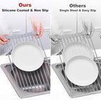 MERRYBOX Roll Up Over The Sink Dish Drying Rack Silicone Wrapped Foldable, Heat-Resistant, Anti-Slip Sink Rack Multipurpose Dish Drainer for Kitchen Sink Counter - Grey, 17.5" x 11"
