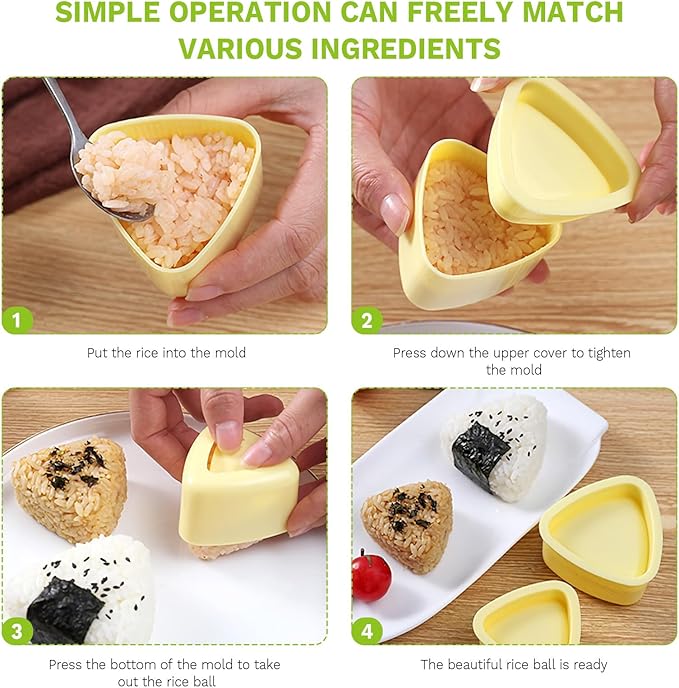 Generic 3 Pack Triangle Rice Ball Mold, Sushi Mold, Non Stick, Yellow