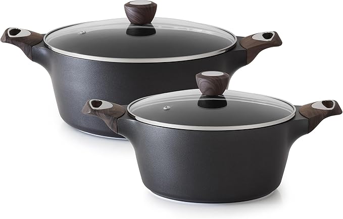 SENSARTE Nonstick Stock Pot with Lid, 4.5+6.6 QT Soup Pot Set Casserole Pot, Healthy Pasta Pot, Large Deep Cooking Pot, Big Sauce Pot Stew Pot, Induction Compatible, PFOA PFOS APEO Free, Black