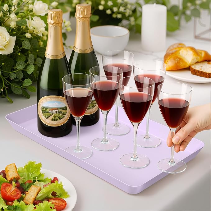 WOWBOX 4 pcs Serving Tray for Entertaining, Serving Platters for Snacks, Fruit, Cookies, Dessert, Reusable Plastic Trays for Serving Food and Pantry Organization in Kitchen & for Parties, (Purple)