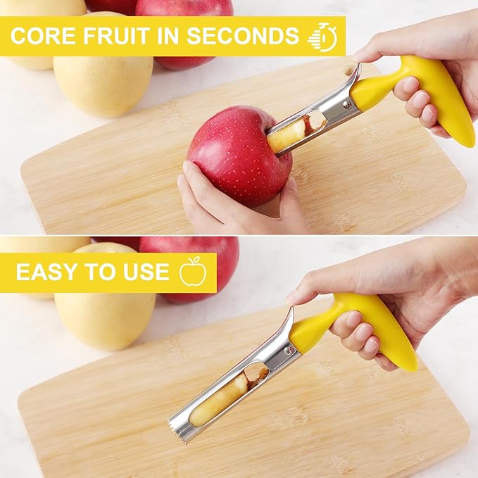 SCHVUBENR Premium Apple Corer Tool - Easy to Use and Clean - Sturdy Apple Core Remover with Sharp Serrature - Stainless Steel Corers for Apple and Pear - Core Fruits with Ease(Yellow)