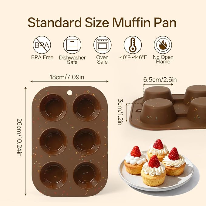 4 Pack Silicone Muffin Pan for Baking, Regular Size Nonstick Cupcake Pan, 6-Cup Silicone Muffin Tin BPA Free Dishwasher Safe, Great for Muffin Cupcake Brownie Egg Tart