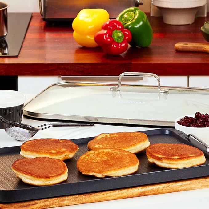 Cusimax Stove Top Griddle, Non-Stick Pancake Griddle, Flat Top Grill for Gas Stove/Charcoal Grills/Smokeless Grills/Outdoor Grill or Campfire, Aluminum, Dishwasher Safe, 14.96" x 8.66"