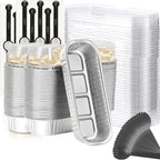 Findful Mini Loaf Baking Pans with Lids And Spoons (100 Pack, 6.8oz) Rectangle Aluminum Foil Baking Pans Tins Containers - Cupcake Containers Wrappers Cheesecake Creme Brulee Ramekins