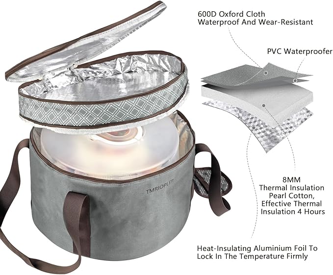 12 Inch Cake carrier Container with Lid and Handles Includes Insulated Bag for Safe Transportation of Buttercream Doesn't Melt Easy for Cakes, Pies and Cupcakes (Grey)