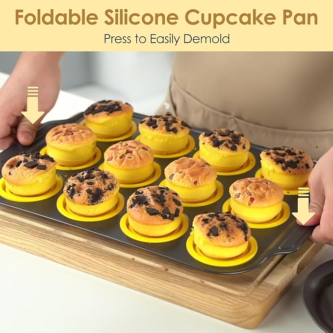 12 Cups Silicone Muffin Pans for Baking with Metal Frame, Egg Bite Molds, Cupcake Pans Regular Size, Muffin Tins Easy to Pop Nonstick Non Toxic Bakeware for Oven Dishwasher Safe