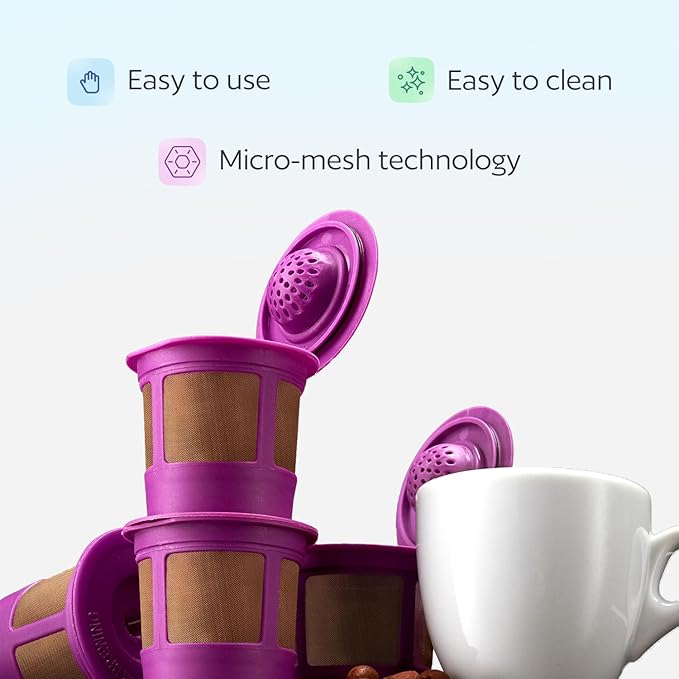4 Reusable K Cups for Keurig Coffee Makers - BPA Free Universal Fit Purple Refillable Kcups Coffee Filters for 1.0 and 2.0 Keurig Brewers