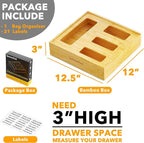 SpaceAid Bag Storage Organizer for Kitchen Drawer, Bamboo Organizer, Compatible with Gallon, Quart, Sandwich and Snack Variety Size Bag (1 Box 4 Slots)