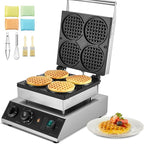VEVOR Commercial Waffle Maker, 4PCS Round Waffle Baker Machine,1750W Non-Stick Stainless Steel Belgian Waffle Iron with Temperature and Time Control, for Restaurant Bakery Snack Bar Family