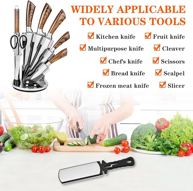 Diamond Sharpening Stone,400/1000 Grit Handheld Double-Sided Diamond Sharpener 5 in 1 Honeycomb Surface Knife Sharpener Plate Whetstone with Ceramic & Tungsten Steel Scissor Slot,White