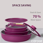 CAROTE Ceramic Pots and Pans Set, Nonstick Cookware Set Detachable Handle, 6pcs Induction Kitchen Cookware Sets Non Stick with Removable Handle, RV Cookware Set, Oven Safe, Purple