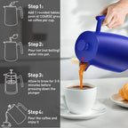 Secura 50oz French Press Coffee Maker – 304 Stainless Steel, Insulated Coffee Press with Extra Filter, Blue