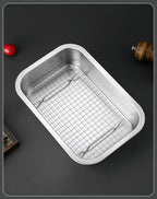Stainless Steel Sturdy Roasting Pan with Cooling Rack – Oven, Toaster & Grill Safe, Deep Edge, Smooth Finish, Dishwasher Safe – Perfect for Turkey, Chicken, BBQ (10.4x7.7x2.8in)