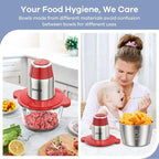 GANIZA Food Processors, Electric Food Chopper with Meat Grinder & Vegetable Chopper - 2 Bowls (8 Cup+8 Cup) with Powerful 450W Copper Motor - Includes 2 Sets of Bi-Level Blades (Red)