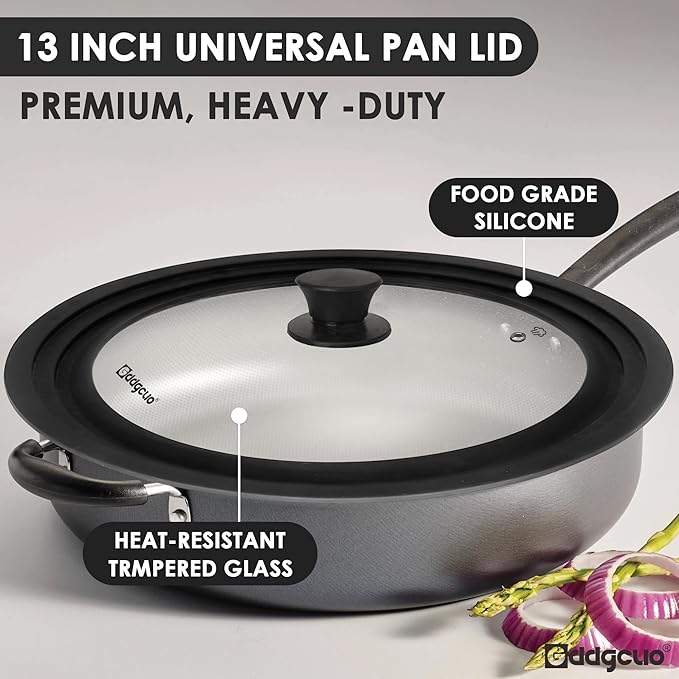 Universal Pan Lids, Silicone Pot lids for Pots, Pans & Skillets - Fits 11", 12" & 13" Diameter Cookware, Replacement Frying Pan lid, Dishwasher Safe (Black)