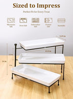 Yedio 3 Tiered Serving Stand, Foldable Rectangular Food Display Stand with White Platters - Serving Trays, Dessert Display Server for Brithday Party, Valentine's Day and Events